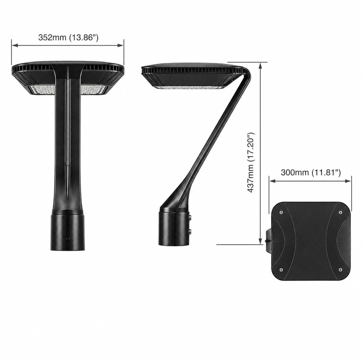 LED Post Top Light, 100W, CCT 5000K, 100-277 VAC, 13,500 Lumens, PC Lens