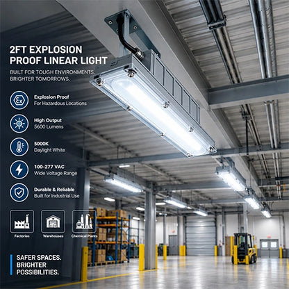 2FT Explosion Proof Linear Light, H Series, 40W, 5000K, 5600 Lumens, 100-277 VAC