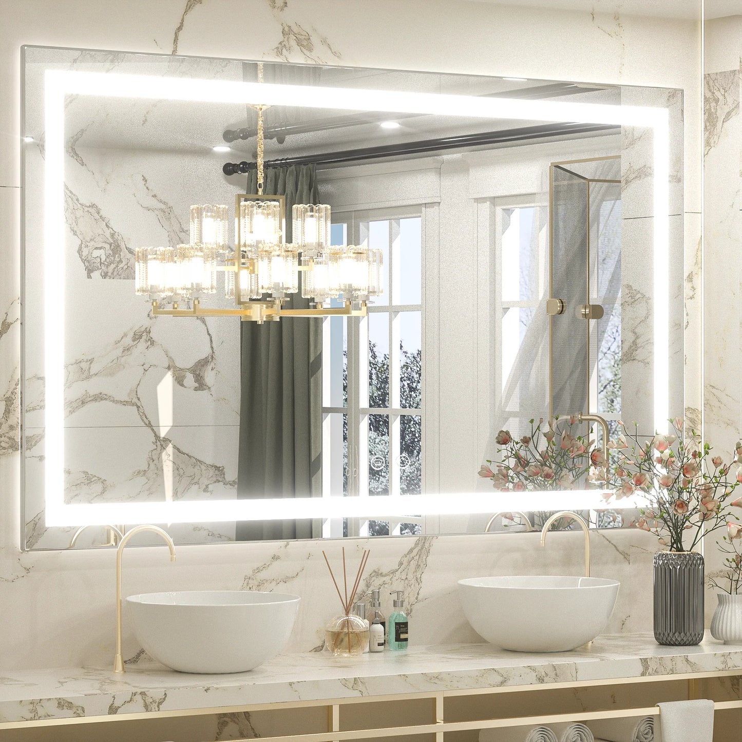 3-Color Dimmable Frontlit LED Bathroom Mirror – ETL Certified - Anti-Fog - Wall-Mounted Vanity - Lumens Depot