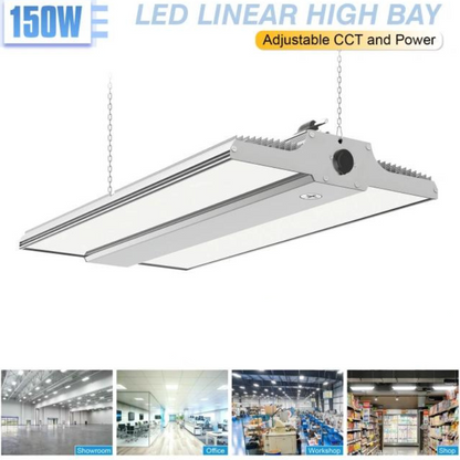 1.2ft LED Linear High Bay Lights | Adjustable CCT & Wattage 150W | 3000K-4000K-5000K | 22,500 Lumens Max | Versatile Lighting Solution - Lumens Depot