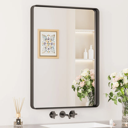Black Hard Corner Thin Frame Metal Mirror – Modern Rectangular Wall-Mounted Mirror - Lumens Depot