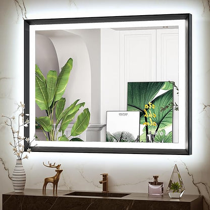 40x30 Black Frontlit LED Bathroom Mirror with 3 CCT – Dimmable - Anti-Fog - Metal Frame - Lumens Depot