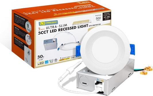 3" 5CCT Ultra-Thin LED Recessed Light, 8W, 500LM, Dimmable