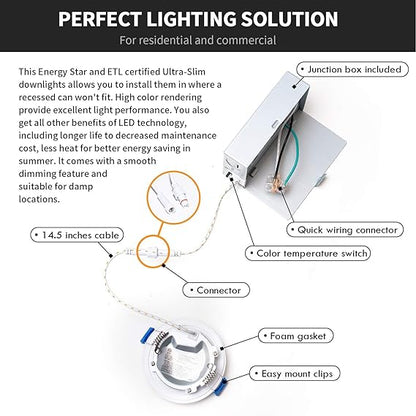 6-Inch Canless LED Downlight, 900LM, 5CCT, Dimmable