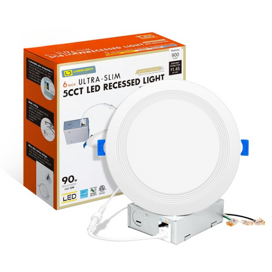 6-Inch Canless LED Downlight, 900LM, 5CCT, Dimmable