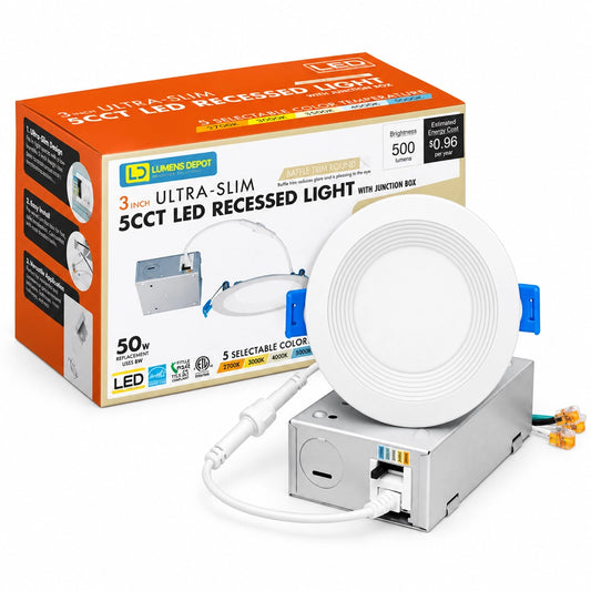 3 Inch LED Recessed Light, 8W, Selectable CCT, 500 Lumens, 120 VAC - Lumens Depot