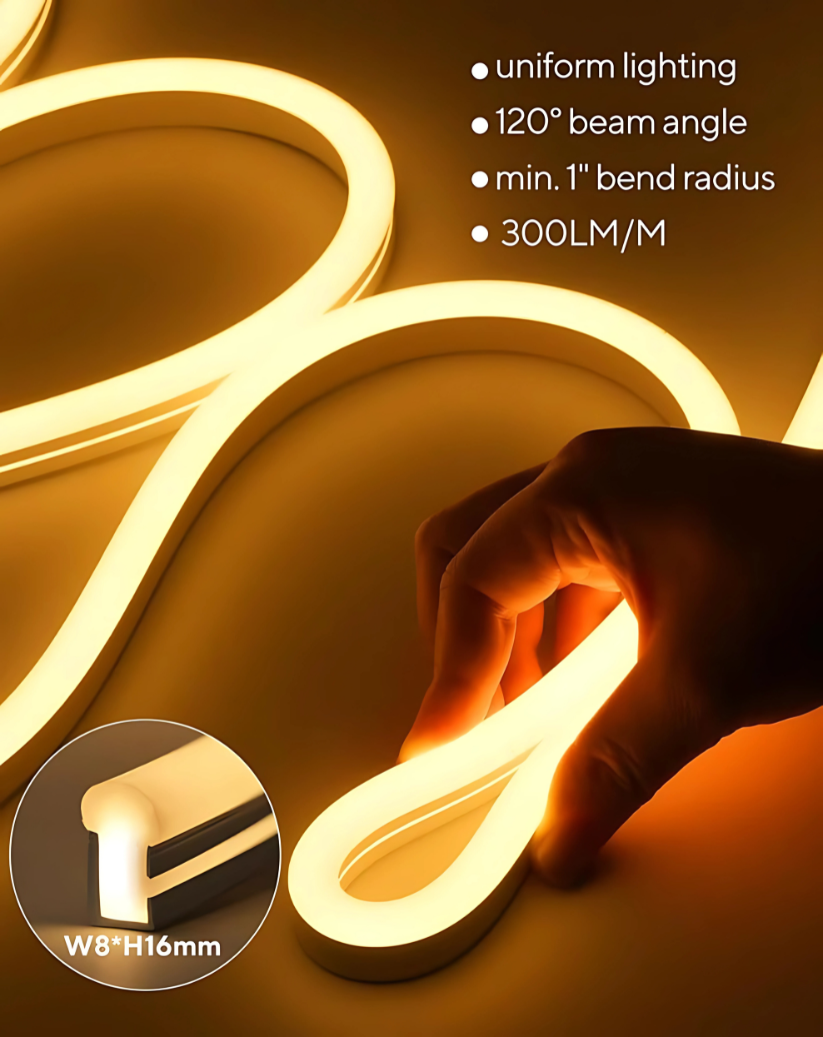 120V, 2800K, IP67 Waterproof Flexible Warm Outdoor Neon Rope Light Cold Resistant (-40℉)