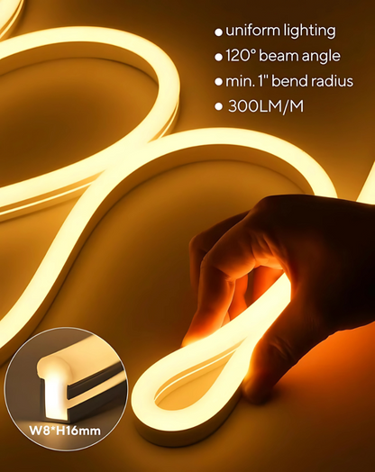 120V, 2800K, IP67 Waterproof Flexible Warm Outdoor Neon Rope Light Cold Resistant (-40℉)
