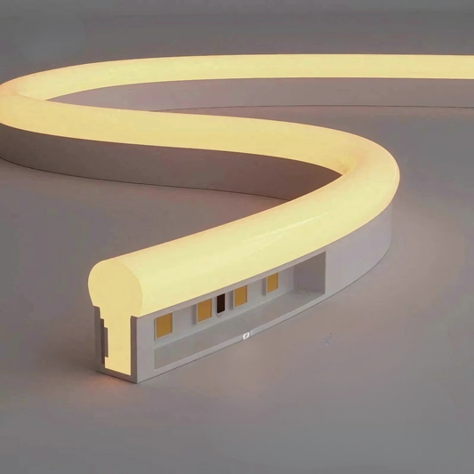 110-130V Warm White LED Neon Rope Light -3000K- 7mm x 14.5mm-7W/Meter and 220LM/W -Dimmable, Flexible, IP65 Waterproof, Cuttable for Home & Commercial Use - Lumens Depot