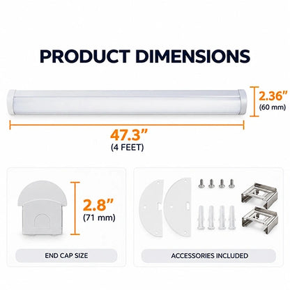 4FT LED Linear Strip Light Fixture, 34W/38W/45W and CCT 3500K/4000K/5000K, 5,850 Lumens