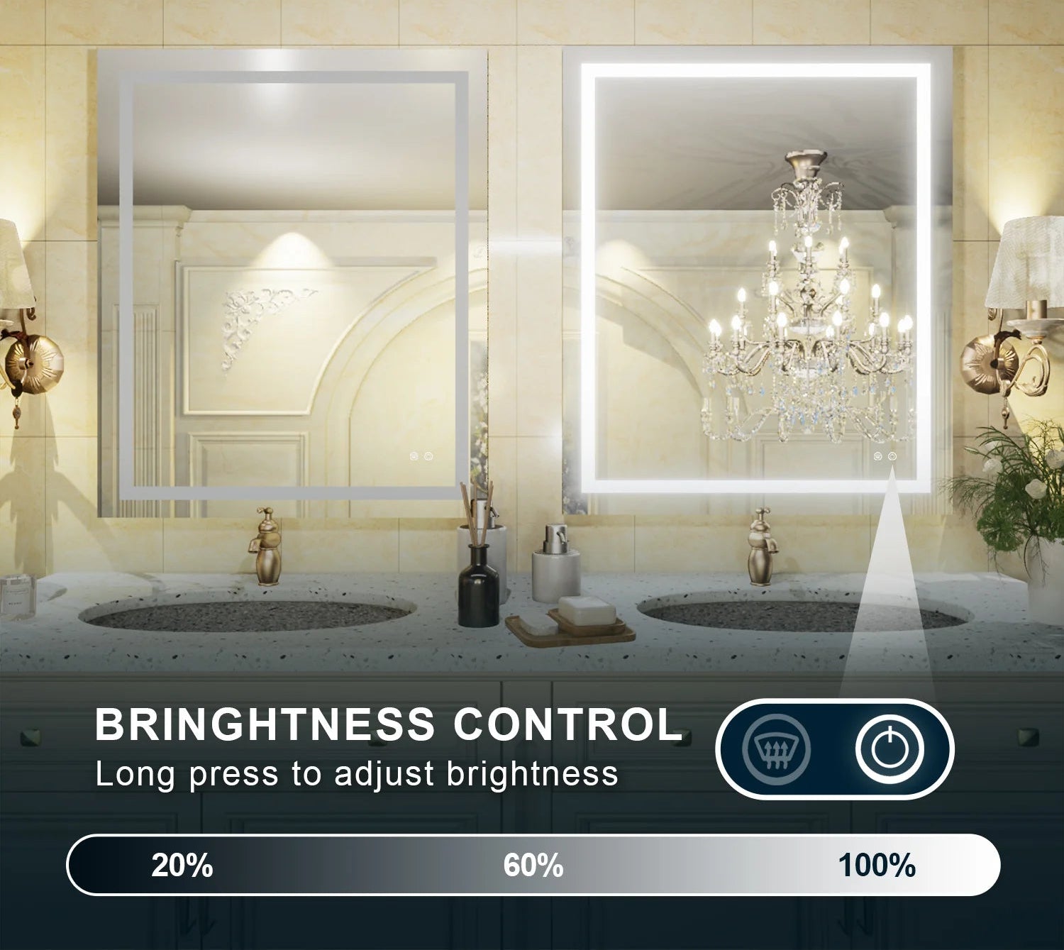 3-Color Dimmable Frontlit LED Bathroom Mirror – ETL Certified - Anti-Fog - Wall-Mounted Vanity - Lumens Depot