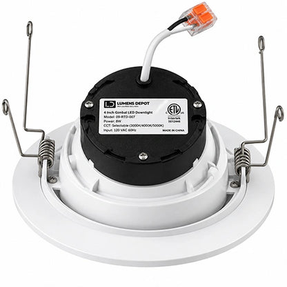 4 Inch Gimbal LED Downlight, 8W, Selectable CCT, 700 Lumens, 120 VAC
