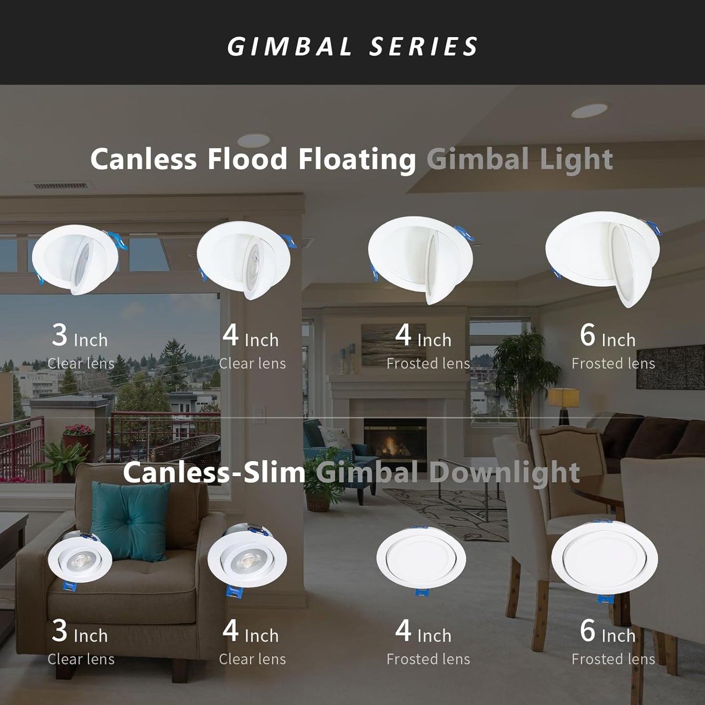 3-Inch Gimbal LED Recessed Downlight, 5CCT, 6W, 345LM, CRI 90+, ETL/Energy Star/T24 - Lumens Depot