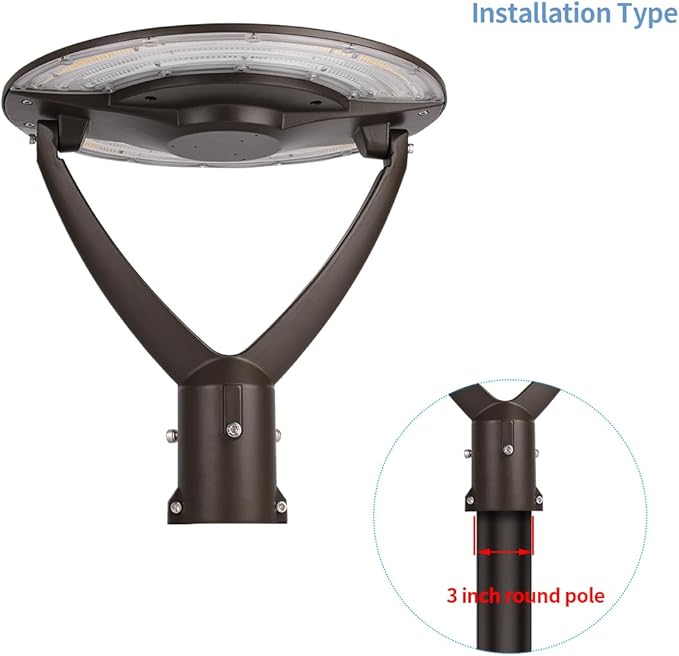 LED Post Top Light, Selectable 40W/50W/60W and CCT 3000K/4000K/5000K, 100-277 VAC, 9,000 Lumens