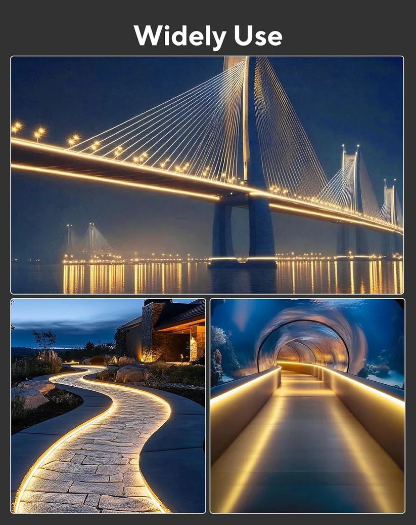 120V, 2800K, IP67 Waterproof Flexible Warm Outdoor Neon Rope Light Cold Resistant (-40℉)