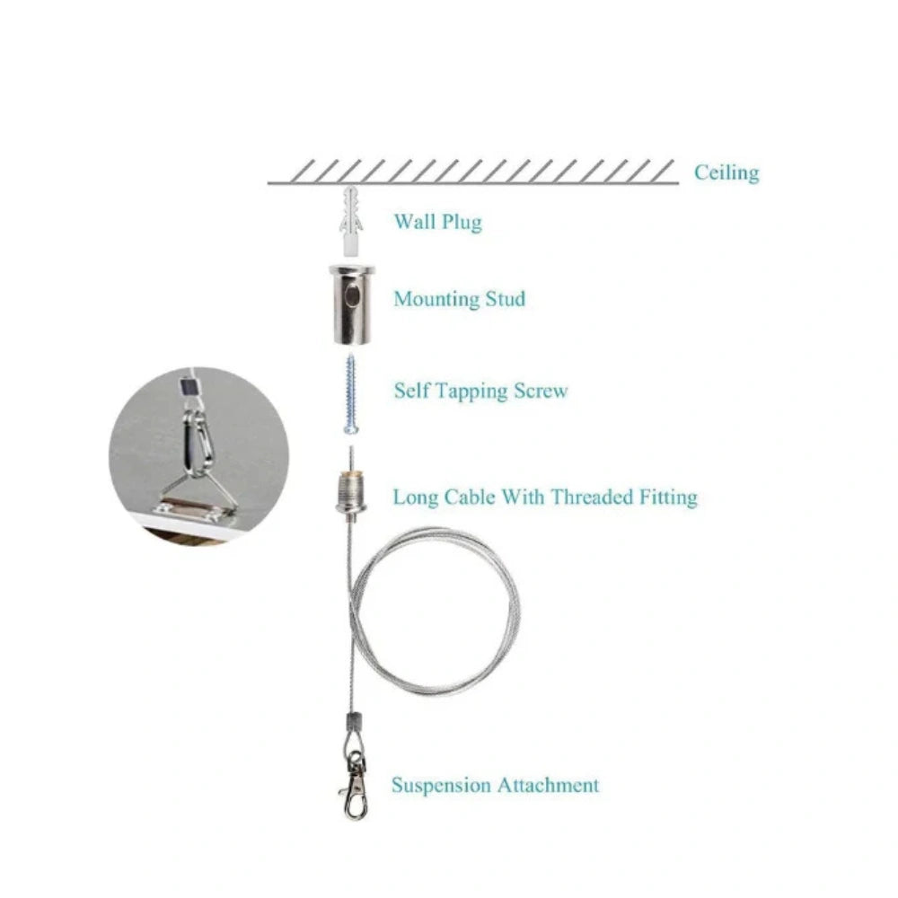 5ft Suspension Cable Kit for Panel, Troffer, Linear, and Shop Lights (Set of 4)