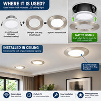 6-Inch Nickel LED Recessed Ceiling Light Designer Trim Ring