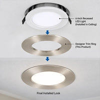 6-Inch Nickel LED Recessed Ceiling Light Designer Trim Ring