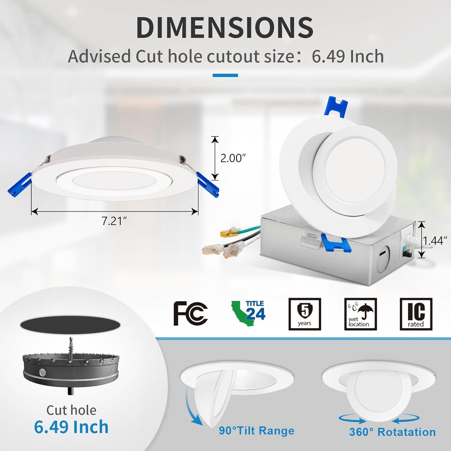 6 Inch LED Flood Gimbal Light, 5 CCT, 12W, 800lm