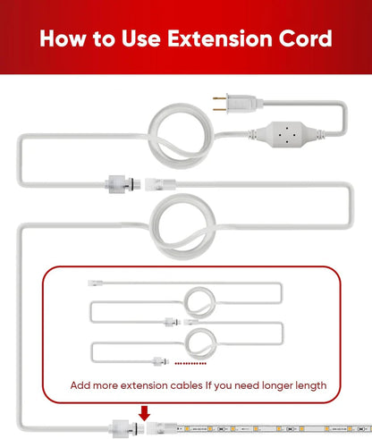 10FT Male-to-Female Extension Power Cord for LED Neon Rope & Strip Lights - Lumens Depot