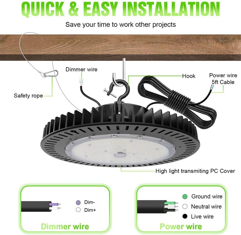 150W UFO High Bay LED Light – 21,000 Lumens, 5000K Daylight, Dimmable, Energy-Efficient Commercial Lighting for Warehouses, Factories & Large Spaces - Lumens Depot