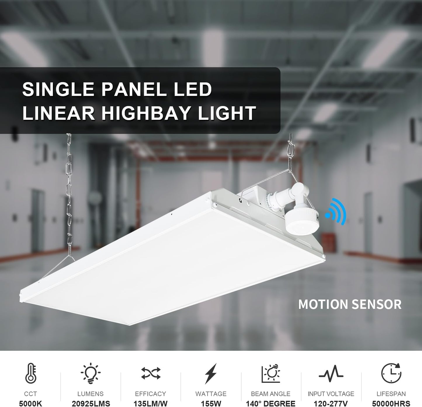 2FT 155W LED Linear High Bay Light with Motion Sensor, 20925LM, 5000K