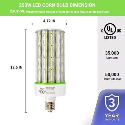 LED Corn Bulb, 250W, 6300K, E39 Base, 37,500 Lumens, 100-277 VAC - Lumens Depot