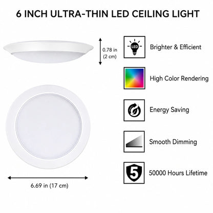6 Inch Ceiling Light, Surface Mount, 15W, 3000K, 1,050LM, 120 VAC