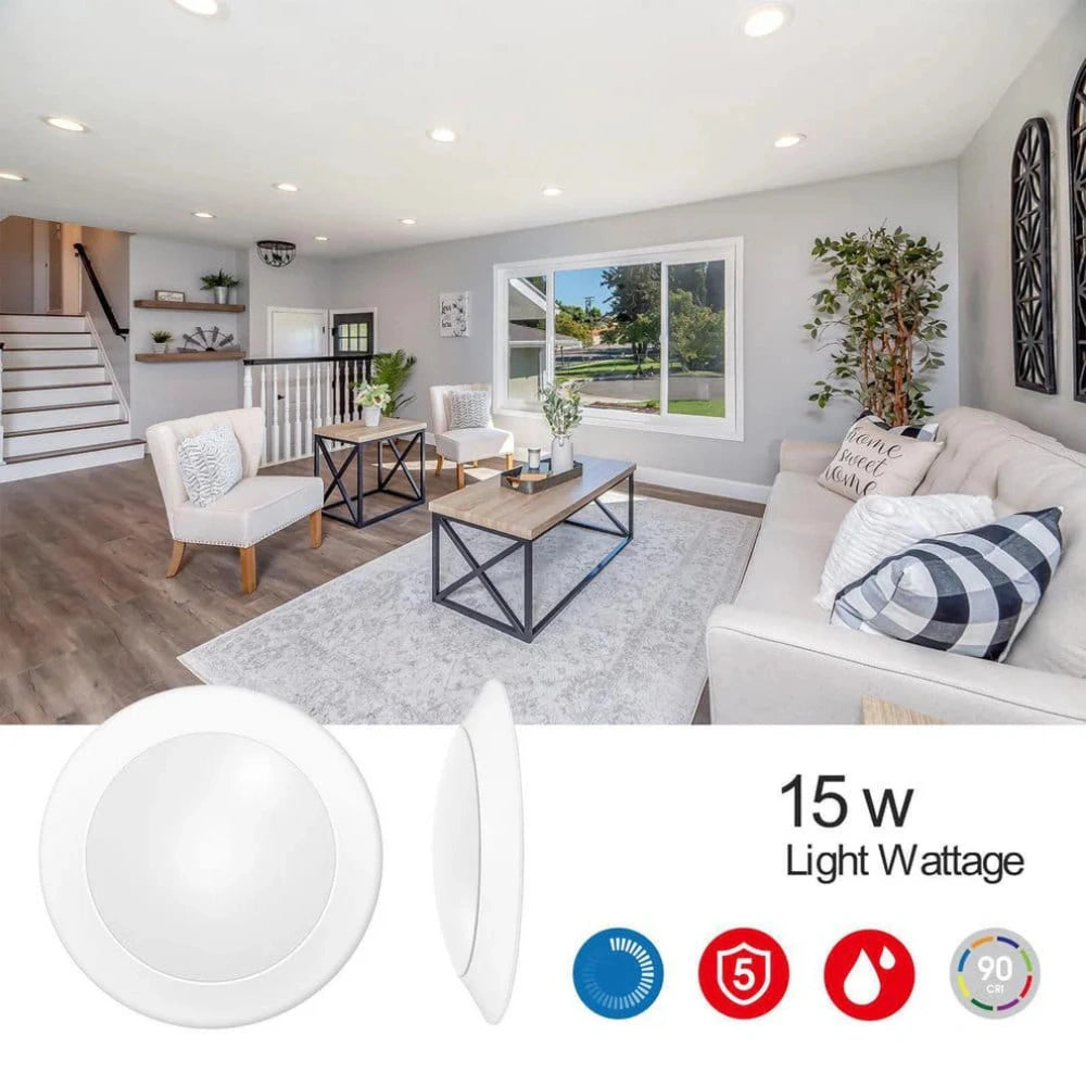 6 Inch Ceiling Light, Surface Mount, 15W, 3000K, 1,050LM, 120 VAC