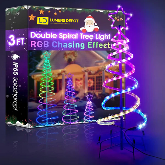 24V Dual Spiral RGB Christmas Tree Light – Sturdy Chasing Lights for Festive Decoration - Lumens Depot