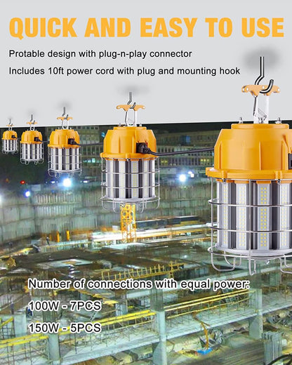 150W LED Work Light - 5000K, 360° Beam Angle, High CRI >80, 100-277V AC, ETL Certified for Factory & Warehouse - Lumens Depot