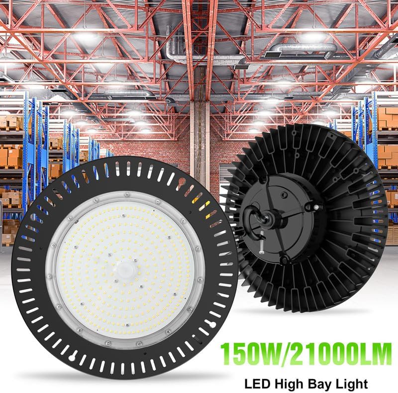 150W UFO High Bay LED Light – 21,000 Lumens, 5000K Daylight, Dimmable, Energy-Efficient Commercial Lighting for Warehouses, Factories & Large Spaces - Lumens Depot