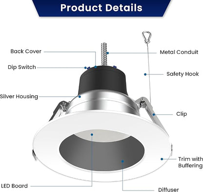 10" LED Recessed Commercial Downlight, 40W/30W/20W, 5CCT Tunable (Max 5000K), 120-347VAC, 0-10V Dimmable - Lumens Depot