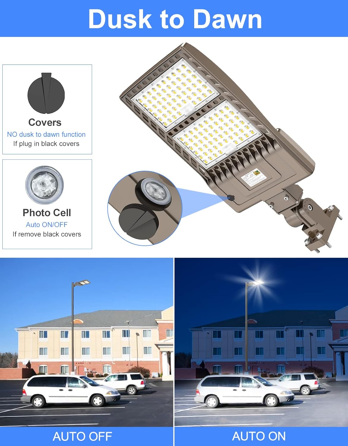 LED Shoebox Light 320W, 5000K, 48,000LM, IP65 Waterproof, UL DLC Listed Parking Lot Light with Arm Mount (100-277VAC) - Lumens Depot