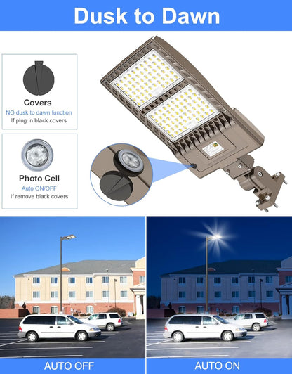 LED Shoebox Light 320W, 5000K, 48,000LM, IP65 Waterproof, UL DLC Listed Parking Lot Light with Arm Mount (100-277VAC) - Lumens Depot