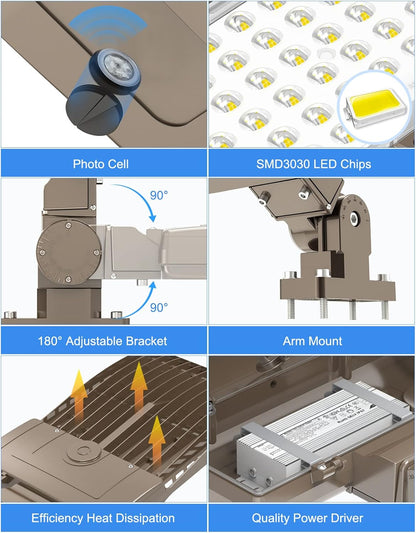 LED Shoebox Light 320W, 5000K, 48,000LM, IP65 Waterproof, UL DLC Listed Parking Lot Light with Arm Mount (100-277VAC) - Lumens Depot