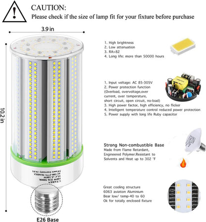 LED Corn Bulb, 80W, 11,200 lumens, 5000K, E26/E39 Base, 100-277 VAC - Lumens Depot