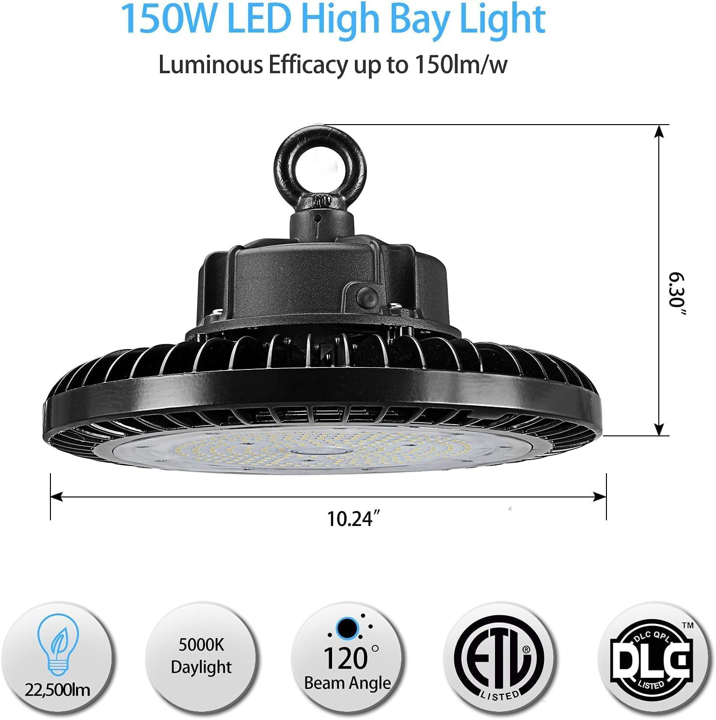 150W LED UFO High Bay Light - 22,500 Lumens, 5000K, High Efficiency, Warehouse Lighting - Lumens Depot