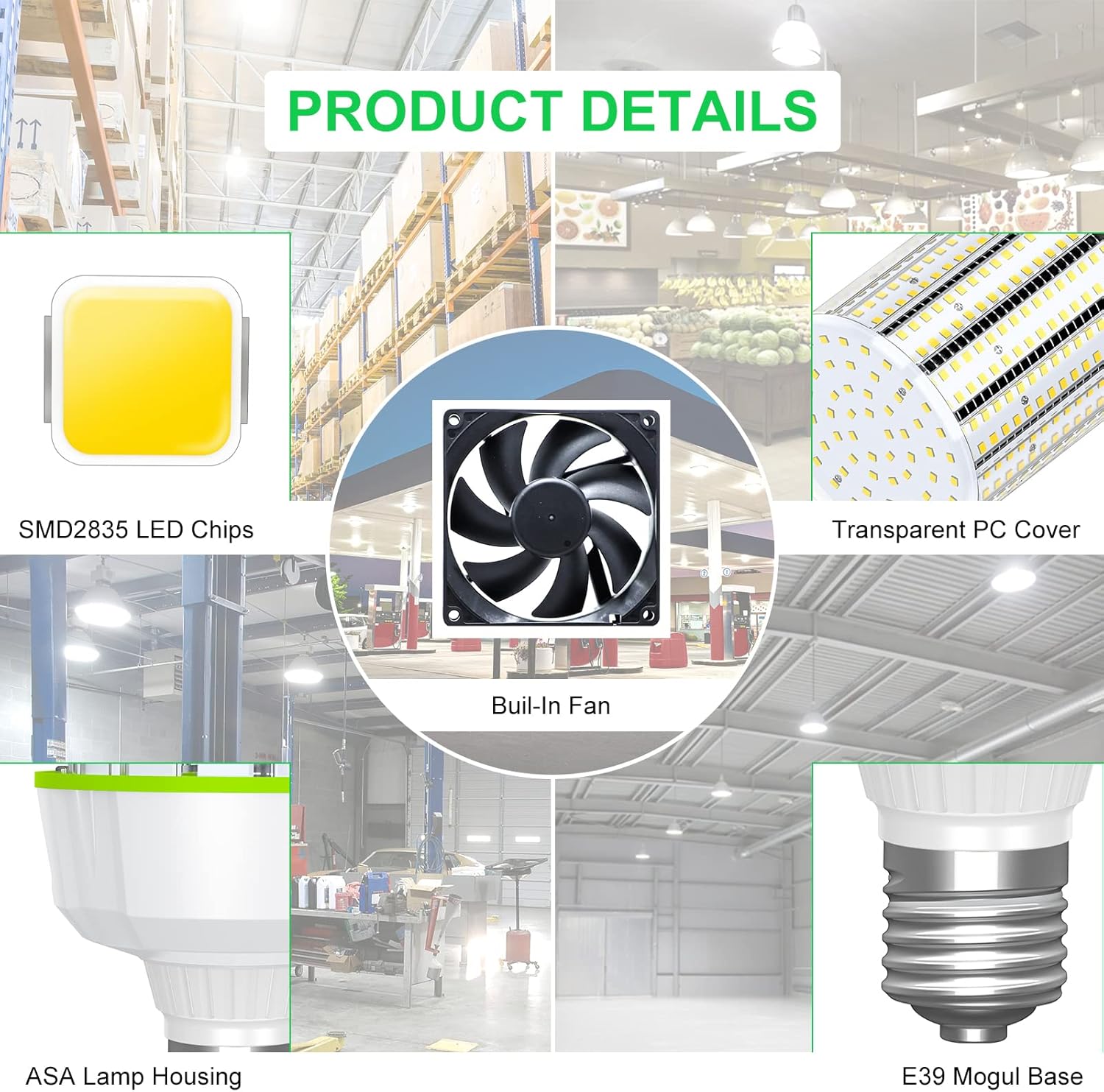 LED Corn Bulb, 100W, 15,000 lumens, 5000K, E39 Base, 277-480 VAC, 480 VAC HID Replacement - Lumens Depot