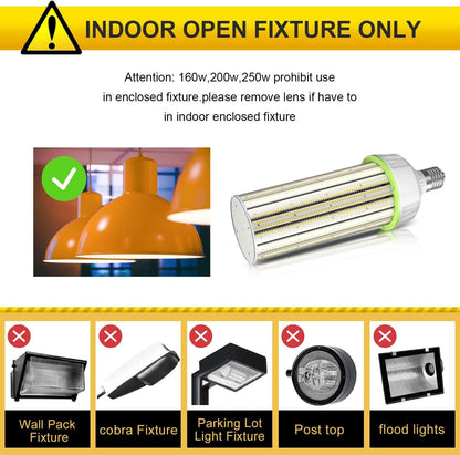 250W LED Corn Light 6300K E39 100-277VAC, No PC Cover – 37,500LM, Replaces 1000W MH/HPS/HID/CFL - Lumens Depot