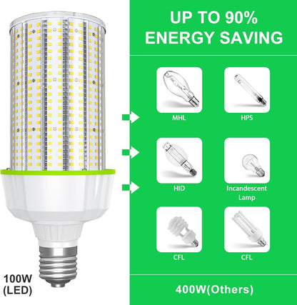 LED Corn Bulb, 100W, 15,000 lumens, 5000K, E39 Base, 277-480 VAC, 480 VAC HID Replacement - Lumens Depot