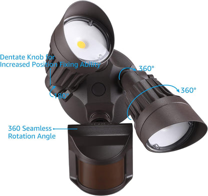 Bronze 20W Twin Heads Motion Sensor Security Light, 1400LM, 5000K