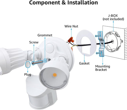 20W White Twin Head Motion Sensor Light, 1400LM, 5000K