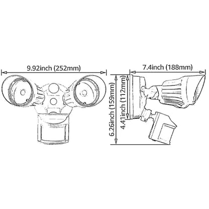 20W White Twin Head Motion Sensor Light, 1400LM, 5000K