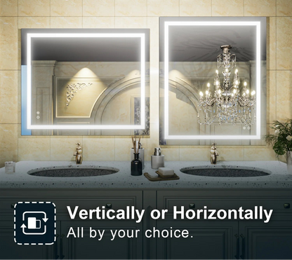 3-Color Dimmable Frontlit LED Bathroom Mirror – ETL Certified - Anti-Fog - Wall-Mounted Vanity - Lumens Depot