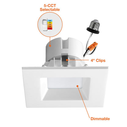 4" Square LED Retrofit Downlight - 5CCT Adjustable