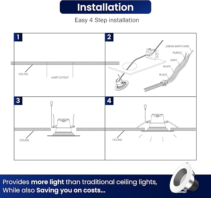 10" LED Recessed Commercial Downlight, 40W/30W/20W, 5CCT Tunable (Max 5000K), 120-347VAC, 0-10V Dimmable - Lumens Depot