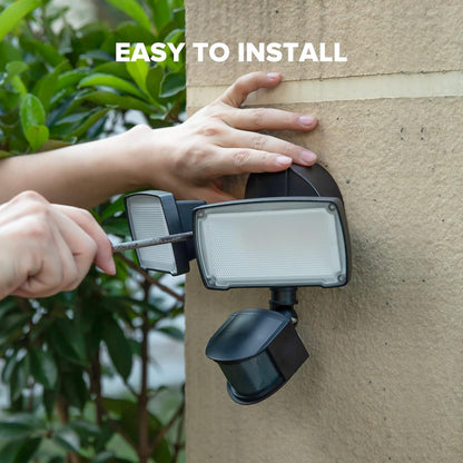 20W Square Twin Heads Motion Sensor Security Light - Bronze, 1400LM, 5000K - Lumens Depot