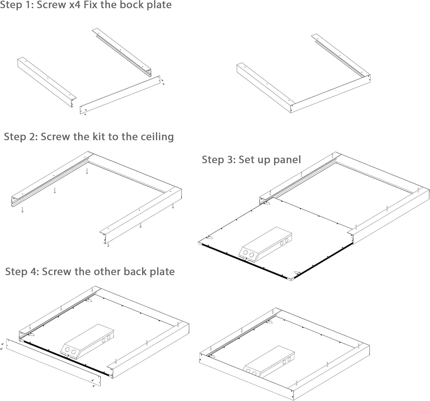 2x2 Surface Mount Kit for LED Flat Panel Light - Aluminum Ceiling Frame