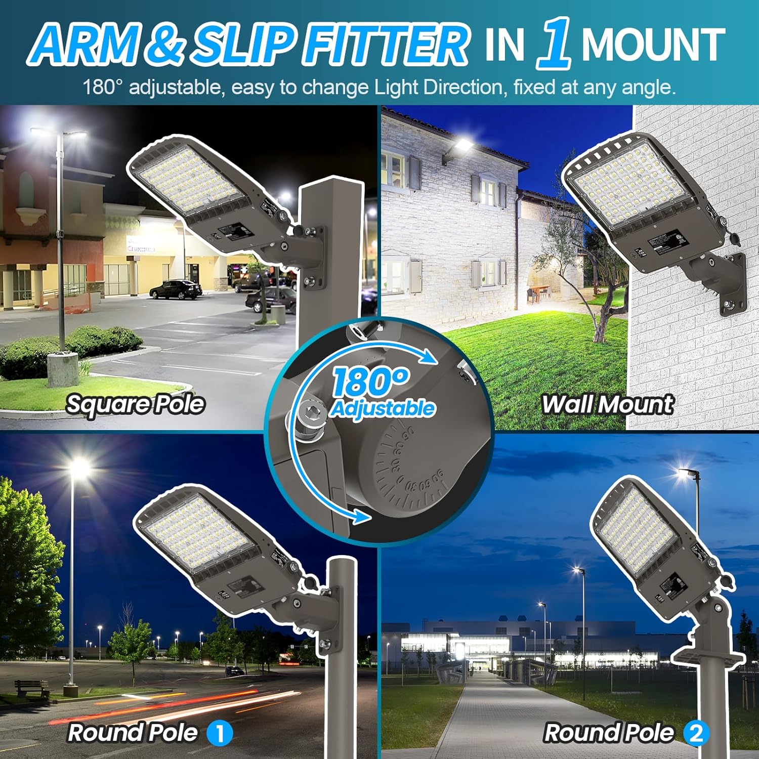 240W LED Shoebox Light, 5000K, 100-277VAC, Built-in Photocell, IP65 Waterproof, UL DLC Listed, Trunnion, Slip Fitter, Arm Mount & All-in-One Pole Bracket Mount - Lumens Depot